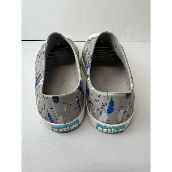 Native Jefferson Sneakers Kids Size C13 Grey Blue Paint Splatter Slip On Shoes - Picture 4 of 6
